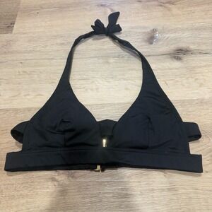 OndadeMar Black Halter Bikini Top Gold Hardware Double Back Strap Medium